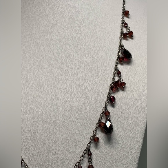 Silpada Vintage RARE Oxidized Sterling Silver Teardrop Faceted Garnet Necklace - Picture 5 of 13